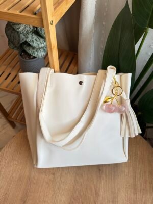 حقيبة ب ٣ خانات لون ابيض