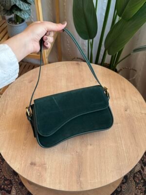 حقيبة مخمل لون زيتوني