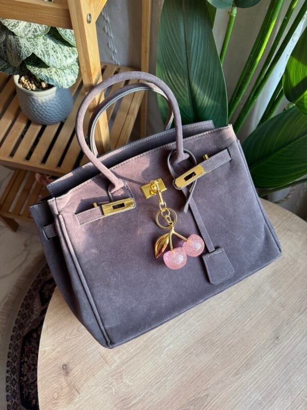 حقيبة مخمل لون رصاصي