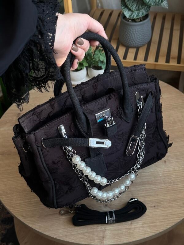 حقيبة قماش كتان فاخر لون اسود