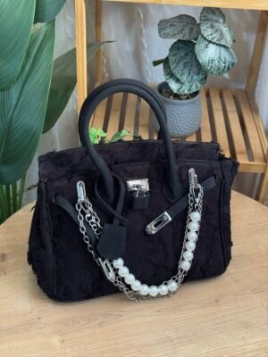 حقيبة قماش كتان فاخر لون اسود