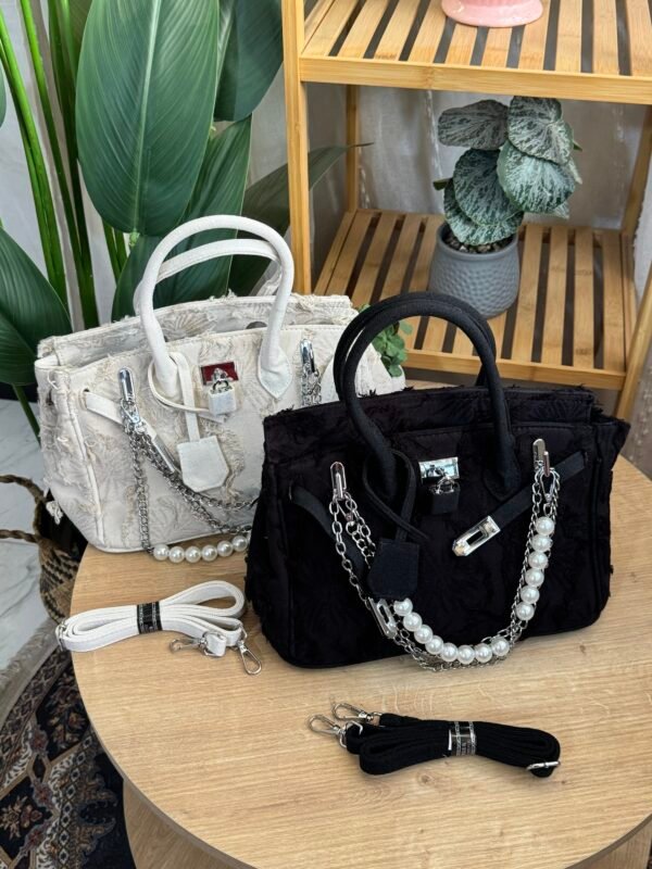 حقيبة قماش كتان فاخر لون اوف وايت