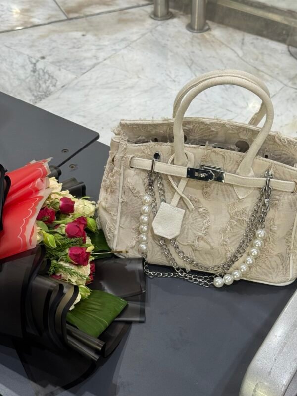 حقيبة قماش كتان فاخر لون اوف وايت